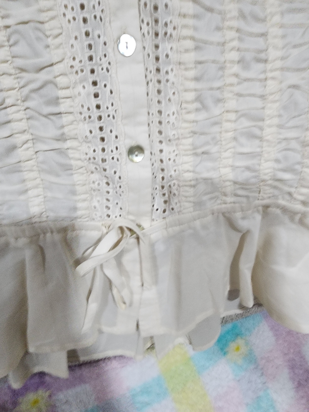 Marc New York Cream Pintuck Ruffled Peplum Blouse L New 100 % Cotton - Picture 5 of 7